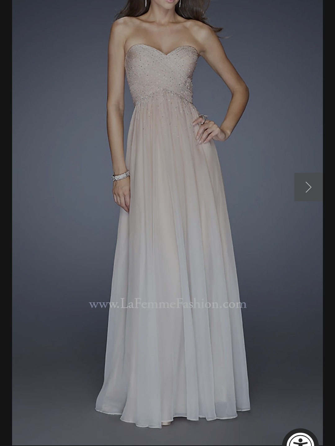 La Femme Strapless Beaded Sweetheart Gown In Nude Blush